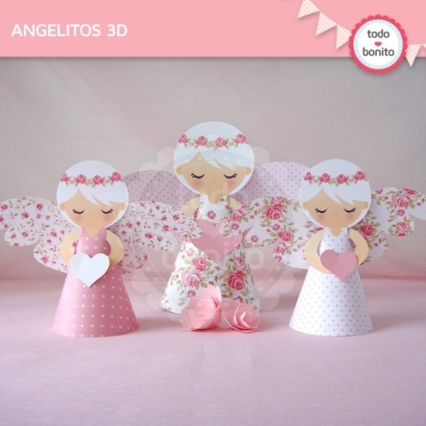 Shabby Chic rosa: angelitos 3D - Todo Bonito