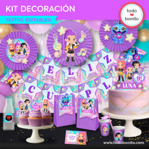 Kit imprimible decoración de fiesta Guerreras K-pop Huntrix inspirado en K-pop Demon Hunters