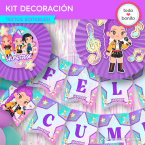 Decoración mesa dulce Guerreras K-pop con banderines  y accesorios imprimibles