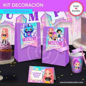 Kit imprimible decoración de fiesta Guerreras K-pop Huntrix inspirado en K-pop Demon Hunters