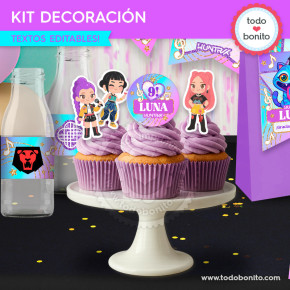 Kit imprimible fiesta Guerreras K-pop Huntrix con elementos para candy bar