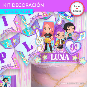 Kit imprimible fiesta Guerreras K-pop Huntrix con elementos para candy bar