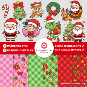 Navidad personajes tiernos: cliparts y papeles digitales