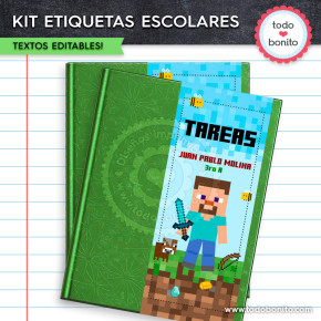 Minecraft: Kit imprimible etiquetas escolares