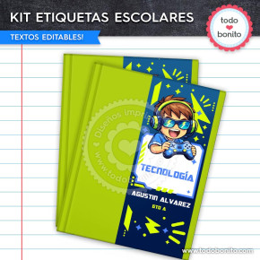 Kit de etiquetas escolares gamer en PDF listo para descargar