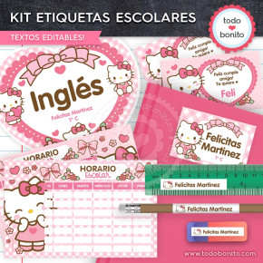 Etiquetas escolares hello kitty rosa imprimibles para niñas