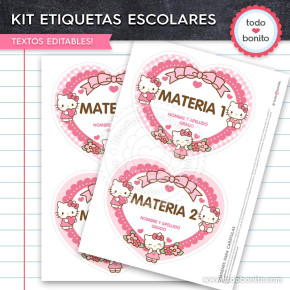 Etiquetas escolares imprimibles Hello Kitty rosa