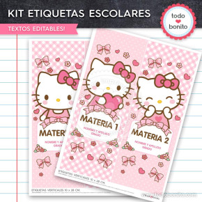Etiquetas escolares imprimibles Hello Kitty rosa