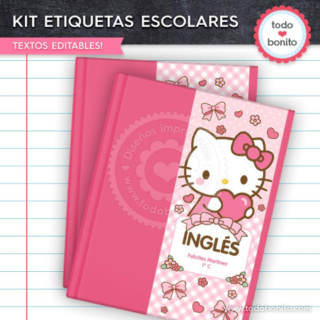 Etiquetas escolares hello kitty rosa imprimibles para niñas
