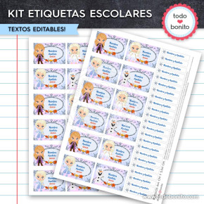 etiquetas escolares frozen 2 con nombre editable