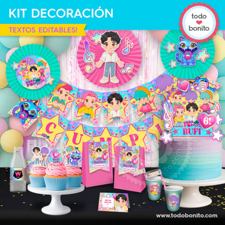 kit imprimible Saja Boys Soda Pop decoración cumpleaños K-pop mesa dulce completa