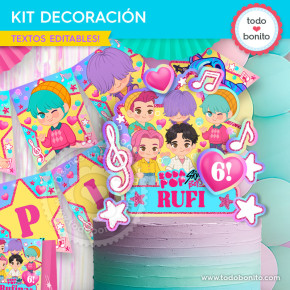torta decorada con topper Saja Boys Soda Pop kit imprimible cumpleaños K-pop
