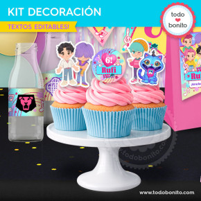 cupcakes con toppers Saja Boys Soda Pop decoración imprimible fiesta K-pop