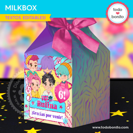 Milkbox Saja Boys Soda Pop imprimible cumpleaños K-pop cajita golosinas