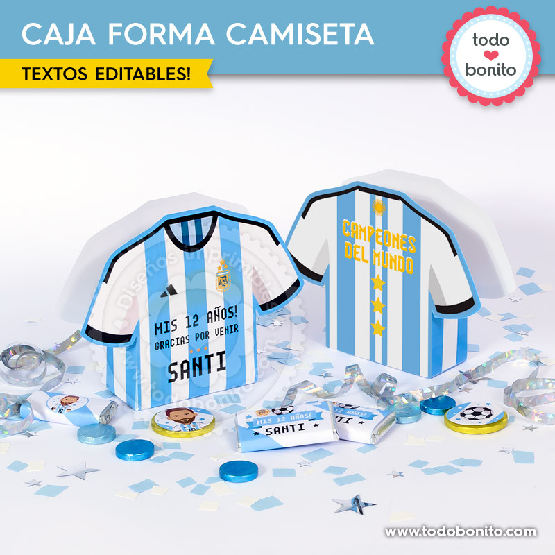 Caja con forma de camiseta de Messi y la Selección Argentina para imprimir