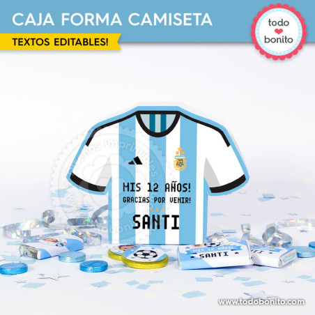 Caja con forma de camiseta de Messi y la Selección Argentina para imprimir