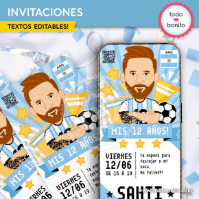 Invitación de cumpleaños Messi Argentina con textos editables