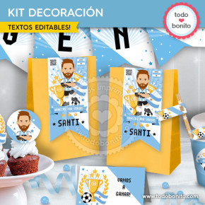 Kit imprimible de decoración Messi Argentina para cumpleaños