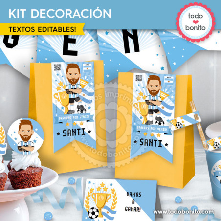 Kit imprimible de decoración Messi Argentina para cumpleaños