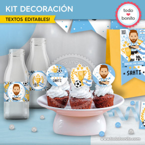 Mesa dulce de fútbol Argentina con banderín y toppers