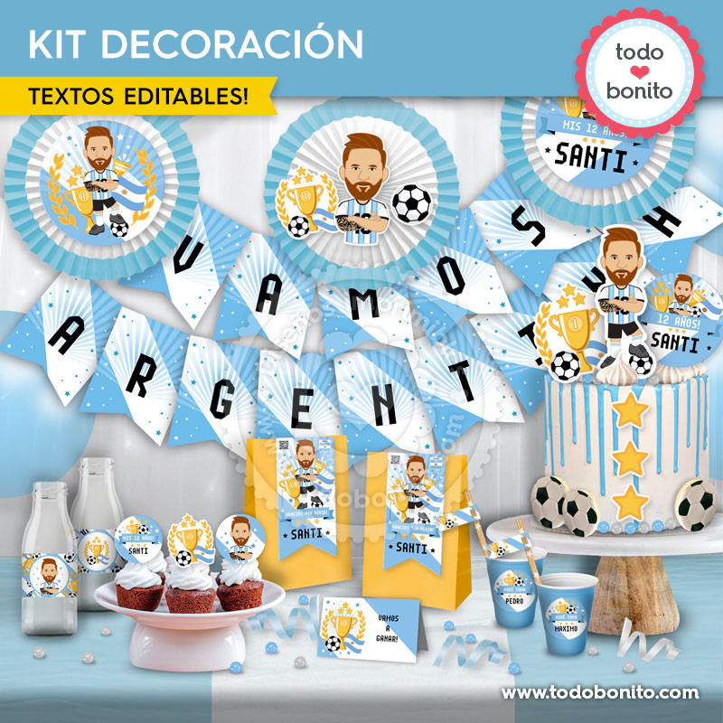 Kit imprimible de decoración Messi Argentina para cumpleaños