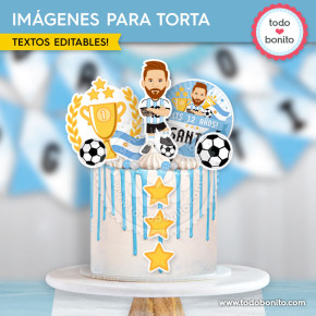Cake topper de fútbol argentino para cumpleaños infantil