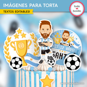 Cake topper de fútbol argentino para cumpleaños infantil