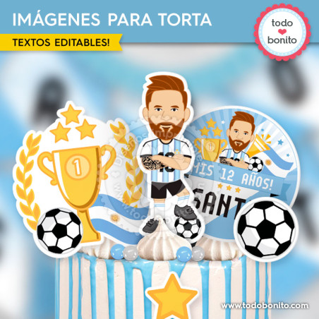 Cake topper de fútbol argentino para cumpleaños infantil