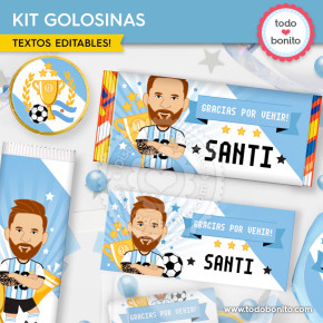 Kit imprimible de golosinas Messi Argentina para cumpleaños