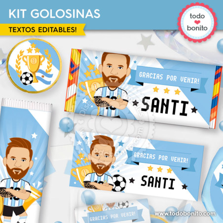 Kit imprimible de golosinas Messi Argentina para cumpleaños