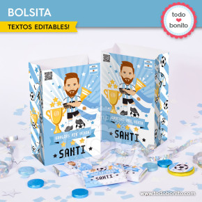 Bolsita imprimible Messi Argentina para cumpleaños de fútbol