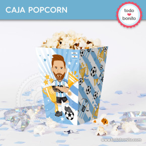 Caja para pochoclos de fútbol argentino celeste y blanca selección argentina