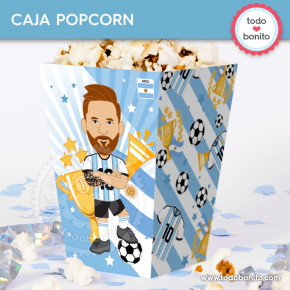 Caja para pochoclos de fútbol argentino celeste y blanca selección argentina