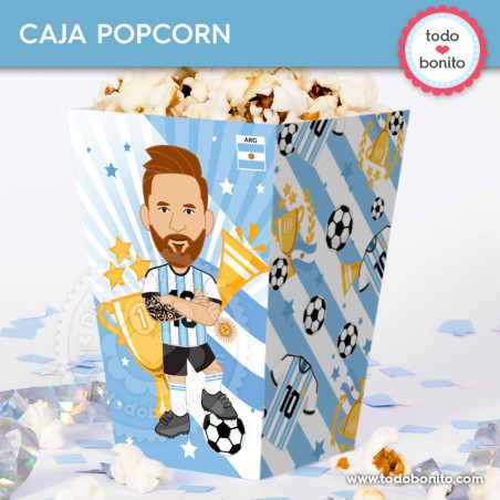 Caja para pochoclos de fútbol argentino celeste y blanca selección argentina