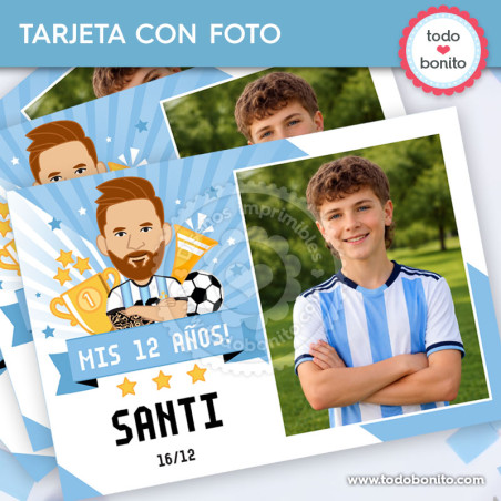 Tarjeta con foto Messi Argentina para cumpleaños de fútbol