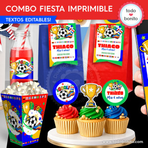 Cajita imprimible fútbol países del mundo para mesa dulce