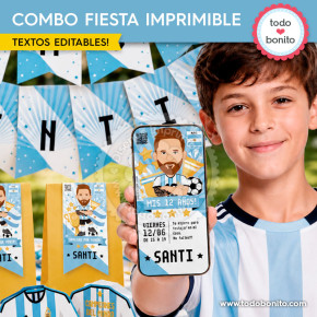 Invitación digital Messi Selección Argentina para cumpleaños de fútbol infantil