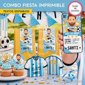 Cajita camiseta imprimible Messi Selección Argentina para mesa dulce de cumpleaños