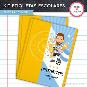 Etiquetas escolares de Messi para imprimir en casa