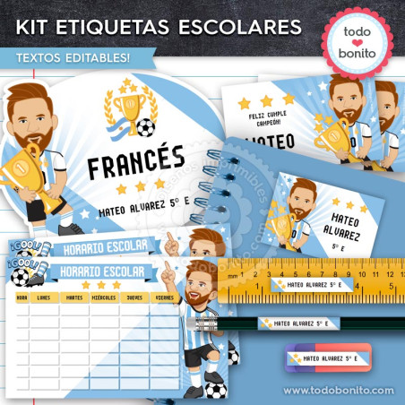 Etiquetas escolares de Messi para imprimir en casa