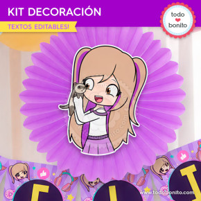 Rosetón decorativo y banner de Lyna Vallejos para kit imprimible de cumpleaños
