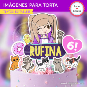 Imágenes de Lyna Vallejos para decorar torta de cumpleaños con topper imprimible personalizado