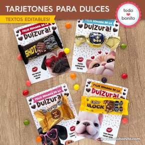 Tarjetones imprimibles de animalitos para golosinas de la Semana de la Dulzura