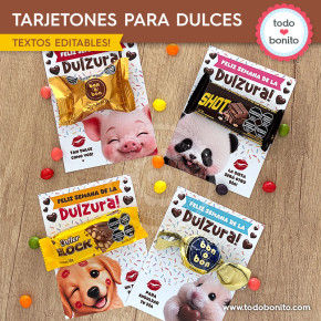 Tarjetones imprimibles con animales graciosos para acompañar golosinas