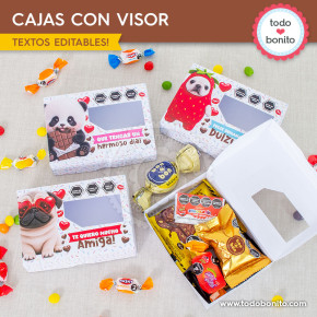 Cajas con visor llenas de chocolates, caramelos y bombones