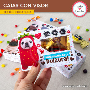 Caja imprimible de Pibble frutilla con visor para la Semana de la Dulzura