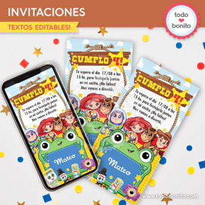 Invitación Toy Story 5 imprimible y digital con textos editables y personajes nuevos