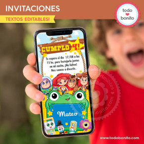 Invitación Toy Story 5 imprimible y digital con textos editables y personajes nuevos
