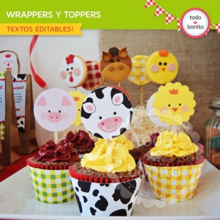 Granja: wrappers y toppers para cupcakes