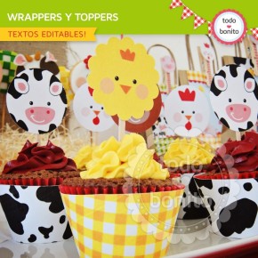 Granja: wrappers y toppers para cupcakes